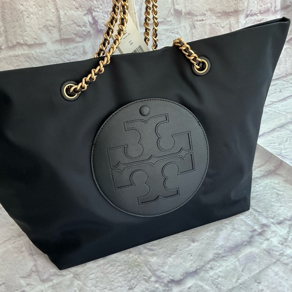 Tory Burch Ella Chain Black Nylon Tote Bag - Picture 11 of 13